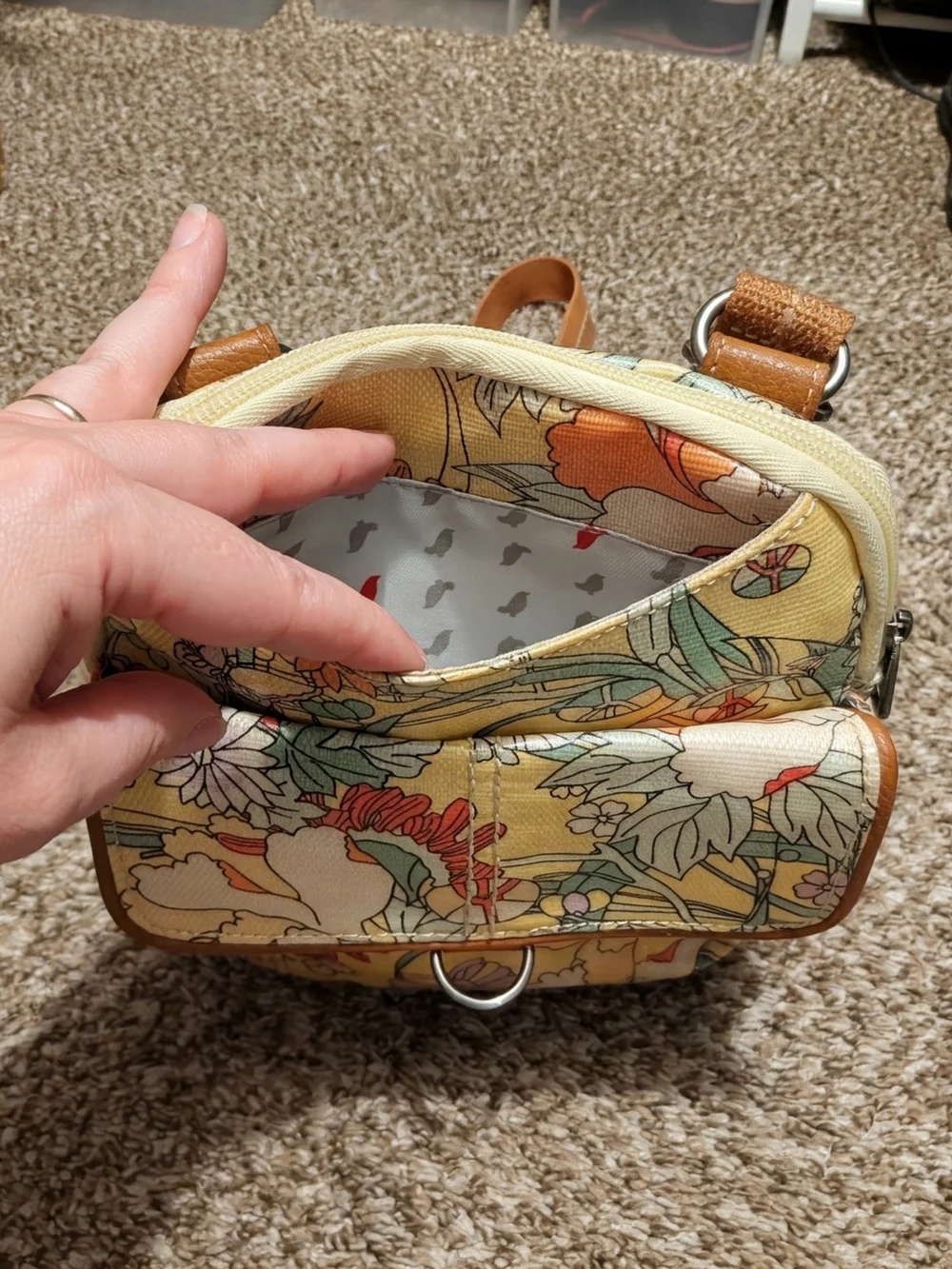 Sakroots Yellow Floral Crossbody with Brown Strap